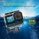 適用於 GoPro HERO13 Black /12 Black /11 Black /10 Black /9 Black 的 PULUZ 60 米防水保護殼，附扣環基本支架與螺絲，適用於 GoPro HERO9 Black