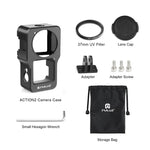 PULUZ CNC 鋁合金保護框，適用於 DJI Action 2，鋁合金框（黑色），鋁合金框（鈦色）