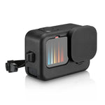 PULUZ 適用於 GoPro HERO12 Black /11 Black /10 Black /9 Black 矽膠保護殼 + POM 側面接口蓋，附手腕帶與鏡頭蓋，適用於 GoPro HERO12 Black 矽膠殼 + 側蓋