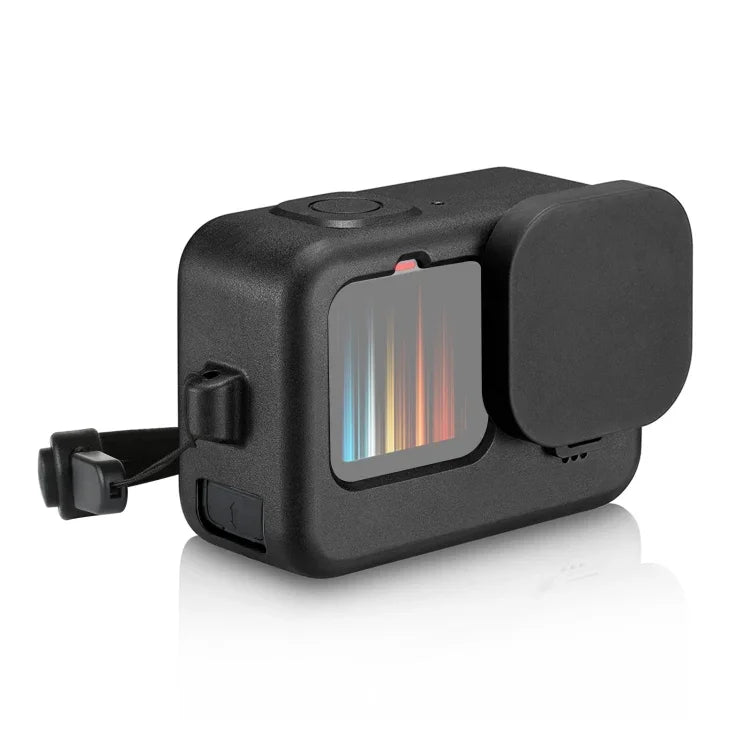 PULUZ 適用於 GoPro HERO12 Black /11 Black /10 Black /9 Black 矽膠保護殼 + POM 側面接口蓋，附手腕帶與鏡頭蓋，適用於 GoPro HERO12 Black 矽膠殼 + 側蓋