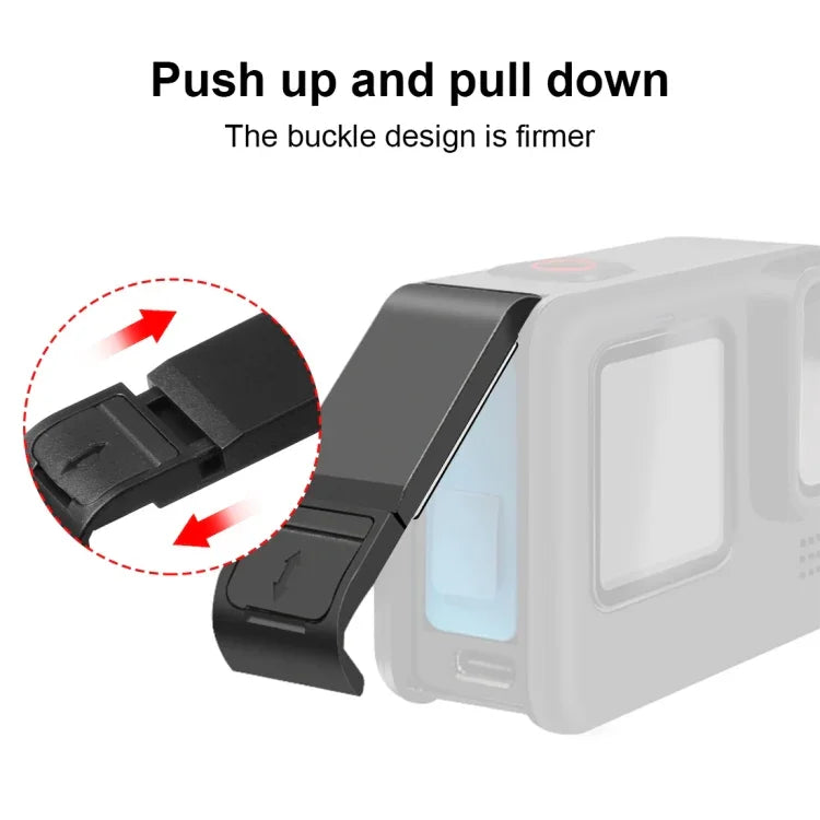 PULUZ 適用於 GoPro HERO12 Black /11 Black /10 Black /9 Black 矽膠保護殼 + POM 側面接口蓋，附手腕帶與鏡頭蓋，適用於 GoPro HERO12 Black 矽膠殼 + 側蓋