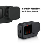 PULUZ 適用於 GoPro HERO12 Black /11 Black /10 Black /9 Black 矽膠保護殼 + POM 側面接口蓋，附手腕帶與鏡頭蓋，適用於 GoPro HERO12 Black 矽膠殼 + 側蓋