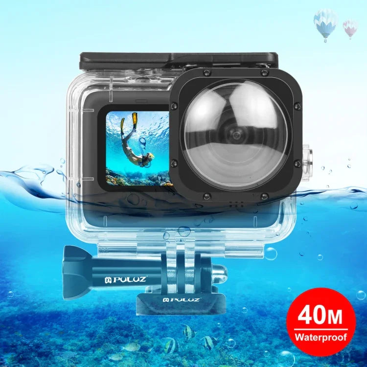 PULUZ 40米防水外殼保護套，帶扣環基本安裝座及螺絲，適用於 GoPro HERO12 Black / 11 Black / 11 Black Mini / 10 Black / 9 Black Max 鏡頭模組，GoPro Hero11 Black / HERO10 Black 專用