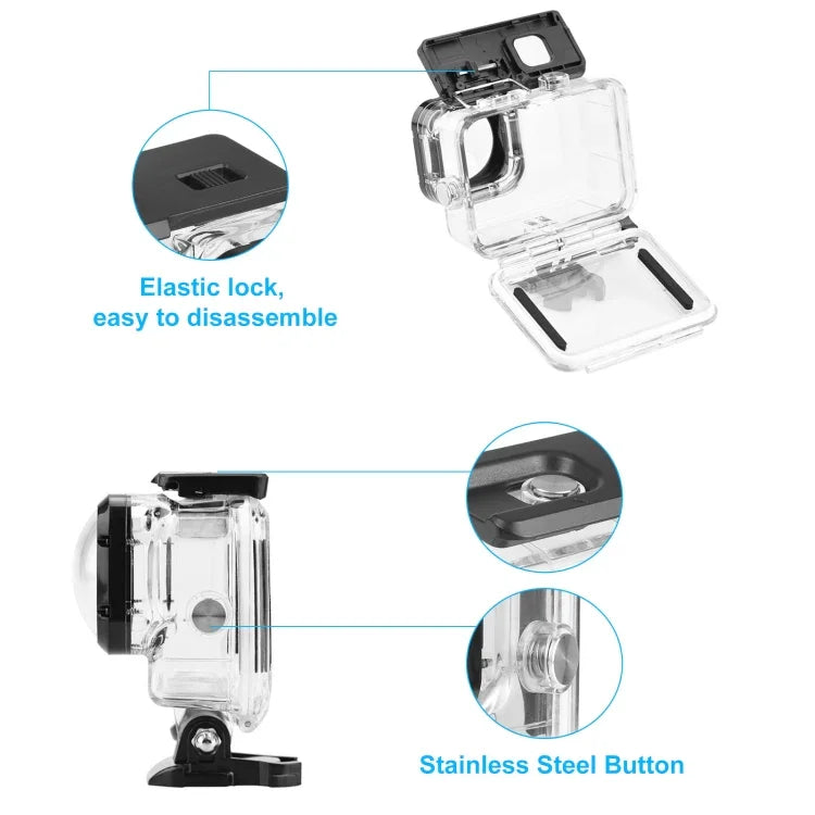 PULUZ 40米防水外殼保護套，帶扣環基本安裝座及螺絲，適用於 GoPro HERO12 Black / 11 Black / 11 Black Mini / 10 Black / 9 Black Max 鏡頭模組，GoPro Hero11 Black / HERO10 Black 專用