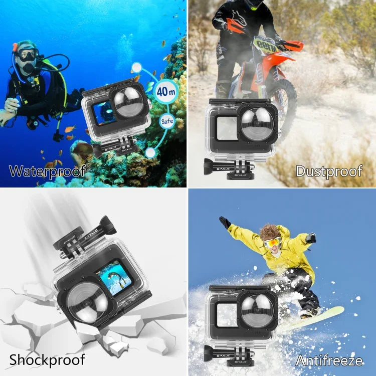 PULUZ 40米防水外殼保護套，帶扣環基本安裝座及螺絲，適用於 GoPro HERO12 Black / 11 Black / 11 Black Mini / 10 Black / 9 Black Max 鏡頭模組，GoPro Hero11 Black / HERO10 Black 專用