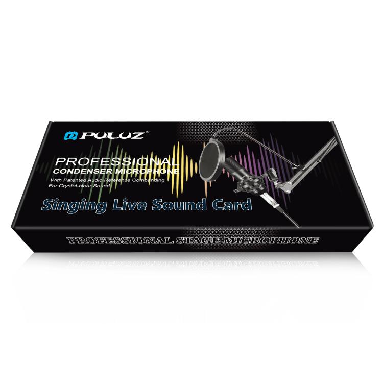 PULUZ 專業錄音室直播唱歌麥克風套件，附懸臂支架、金屬防震架及 USB 聲卡，麥克風套件（黑色）、麥克風套件（金色）、麥克風套件（銀色）