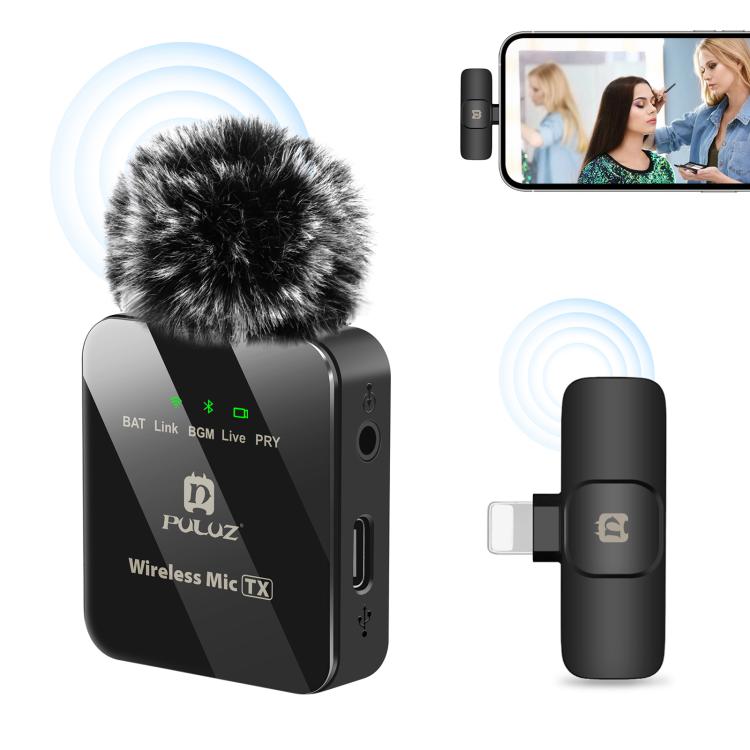 PULUZ 無線領夾麥克風，適用 iPhone / iPad，8 針接收器，8 針 1 發射 + 1 接收