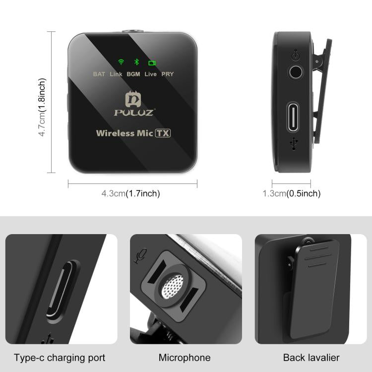 PULUZ 無線領夾麥克風，適用 Type-C 手機，Type-C 接收器，Type-C 1 發射 + 1 接收