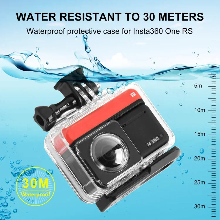適用於 Insta360 One RS 360 版 PULUZ 30米水下潛水防水保護殼，適用於 Insta360 One RS 360 版潛水殼