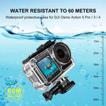 適用於 DJI Osmo Action 5 Pro / 3 / 4 PULUZ 60米水下防水殼潛水盒，帶冷靴與扣件基本支架與螺絲，適用於 DJI Osmo Action 3 / 4 防水殼
