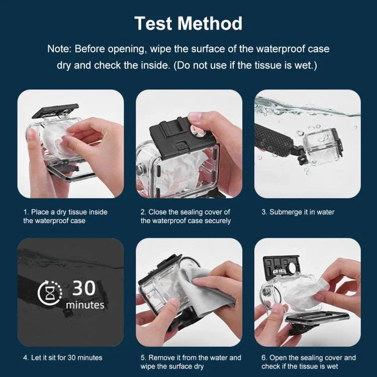 適用於 DJI Osmo Action 5 Pro / 3 / 4 PULUZ 60米水下防水殼潛水盒，帶冷靴與扣件基本支架與螺絲，適用於 DJI Osmo Action 3 / 4 防水殼