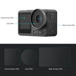 適用於 DJI Osmo Action 3 PULUZ 3合1 鏡頭前後螢幕鋼化玻璃防爆膜，適用於 DJI Osmo Action 3