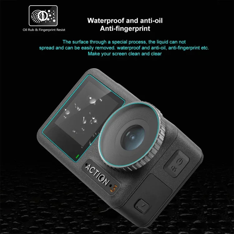 適用於 DJI Osmo Action 3 PULUZ 3合1 鏡頭前後螢幕鋼化玻璃防爆膜，適用於 DJI Osmo Action 3