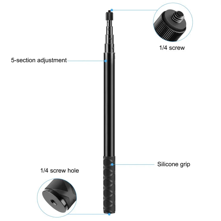 PULUZ 157 公分金屬自拍棒單腳架，適用於 Insta360 One RS / X2 / X3 / X4 / DJI Osmo 360，150 公分單腳架