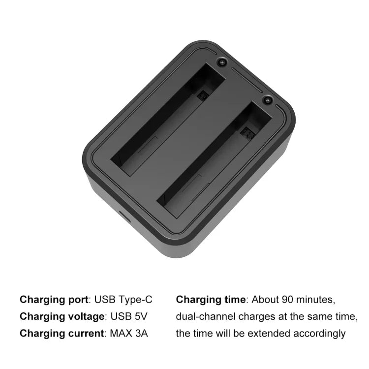 適用於 Insta360 X3 PULUZ USB 雙電池充電器，附指示燈，電池充電器