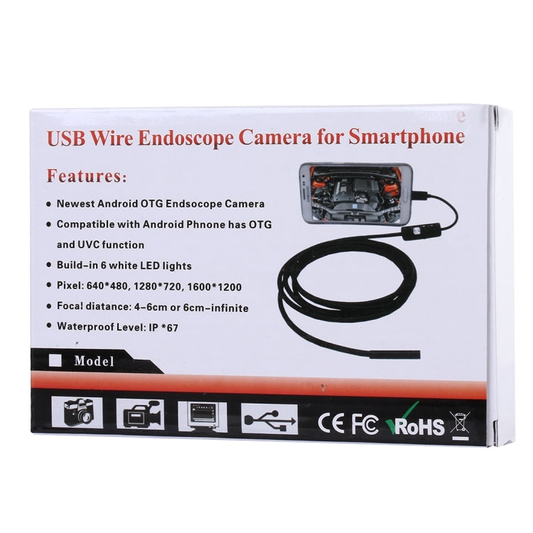 防水Micro USB內窺鏡蛇管檢查攝影機，帶6顆LED，適用OTG安卓手機，長度：1米，鏡頭直徑：7毫米，7mm
