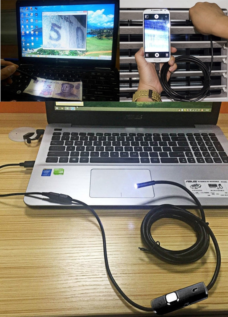 防水Micro USB內窺鏡蛇管檢查攝影機，帶6顆LED，適用OTG安卓手機，長度：1米，鏡頭直徑：7毫米，7mm