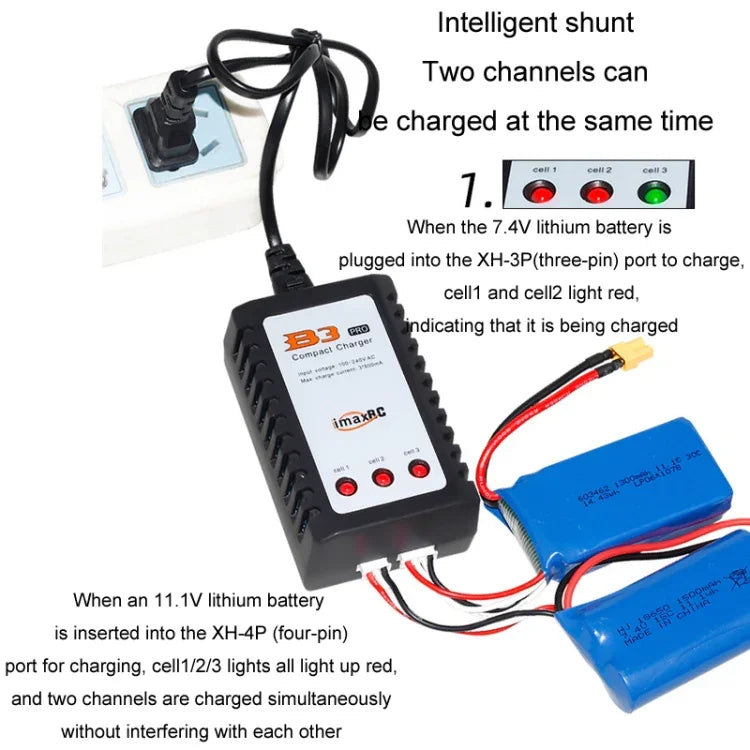 ImaxRC 7.4V/11.1V 2S/3S 模型飛機無人機鋰電池智慧平衡充電器，EU 插頭