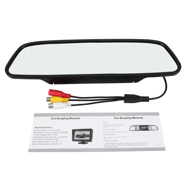 4.3 吋 480*272 後視 TFT-LCD 彩色車載監視器，支援倒車自動切換螢幕功能，4.3 吋 480*272