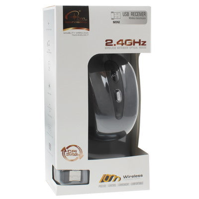 2.4GHz 無線光學滑鼠附 USB 接收器，即插即用，工作距離可達 10 米