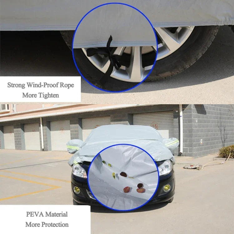 PEVA防塵防水防曬轎車車罩，帶警示條，適用長度最高4.9米（191英寸），191英寸（XL）