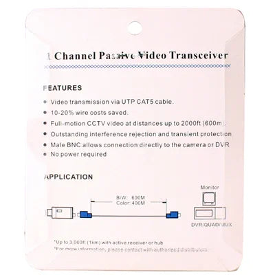 2 個 1路被動視訊巴倫 UTP BNC Cat5 收發器, X202E