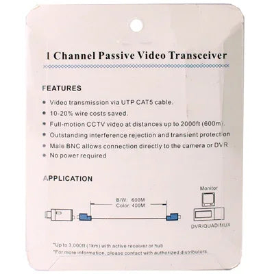 1チャンネル パッシブ BNC ネットワークビデオバラン トランシーバー、X202P-C