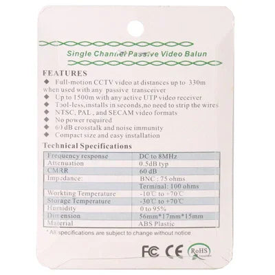 2 個 UTP 網路視訊巴倫 CAT5 至攝影機 監控 BNC DVR O-611, 206A