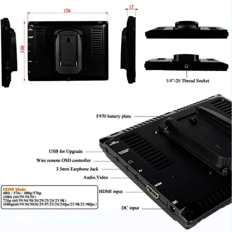 FEELWORLD FW-759 7 吋纖薄設計 1280 x 800 相機現場監視器 HDMI 1080P