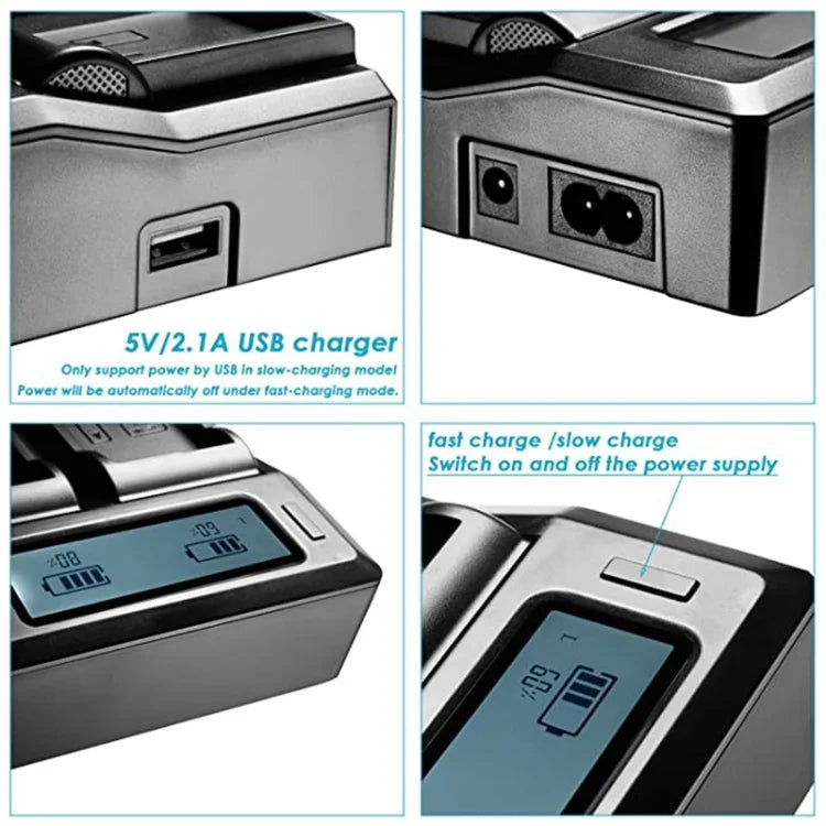 雙通道 LCD 顯示數位電池充電器，帶 USB 埠，適用於 Sony BP-U30 / U60 / U90 電池，兼容 Sony EX260 / EX280 / FS7