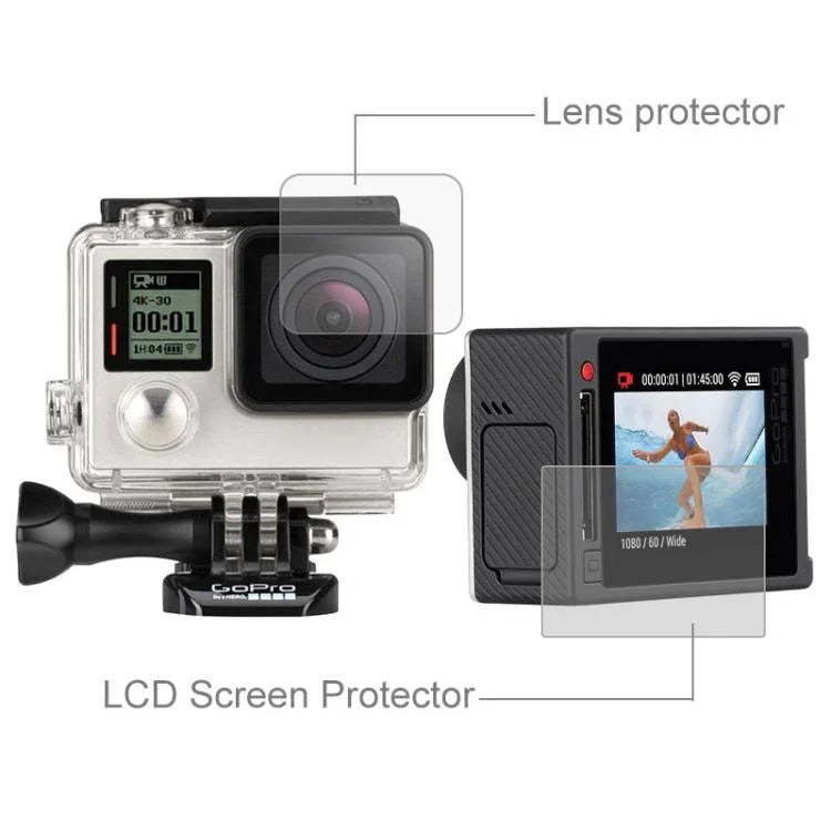 GoPro HERO4 Silver 相機超清 LCD 螢幕保護貼 + 機身玻璃鏡頭保護膜，HERO4 Silver