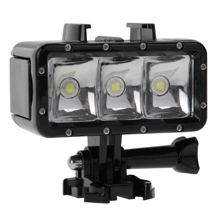 30 米防水攝影燈，3 模式手電筒，含底座安裝座與螺絲，適用 GoPro、Insta360、DJI 及其他運動相機，30 米防水