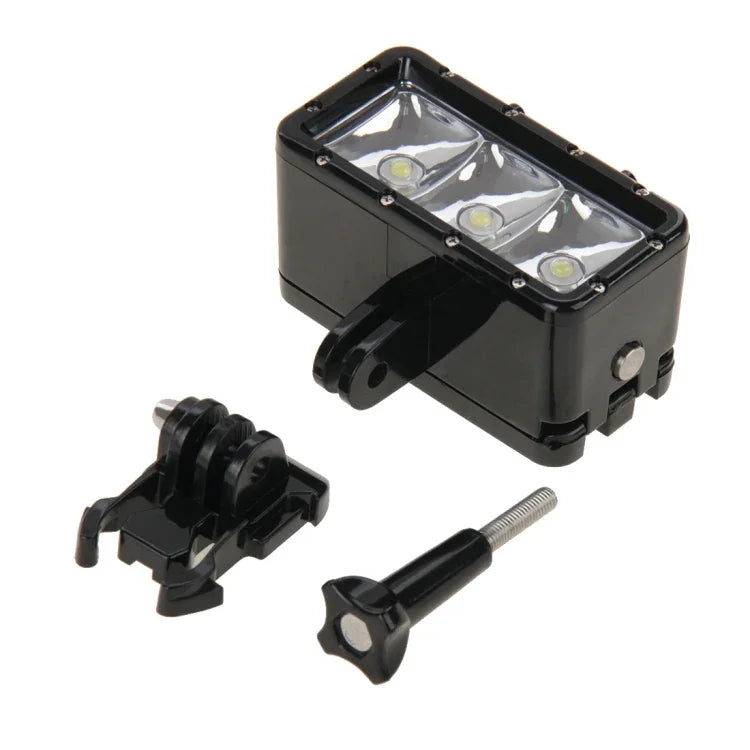30 米防水攝影燈，3 模式手電筒，含底座安裝座與螺絲，適用 GoPro、Insta360、DJI 及其他運動相機，30 米防水