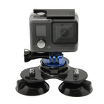 三角方向吸盤支架，含三腳架安裝座與手柄螺絲，適用 GoPro、Insta360、DJI 及其他運動相機