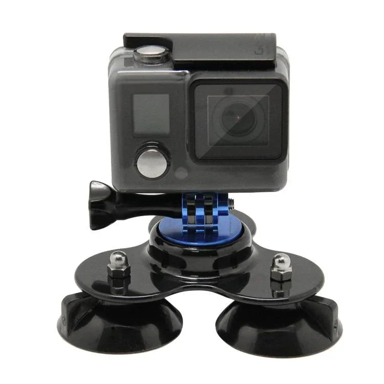 三角方向吸盤支架，含三腳架安裝座與手柄螺絲，適用 GoPro、Insta360、DJI 及其他運動相機