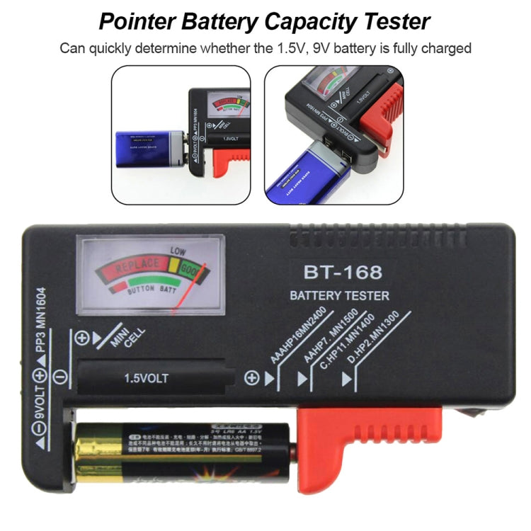 通用電池測試器，適用1.5V AAA、AA及9V 6F22電池