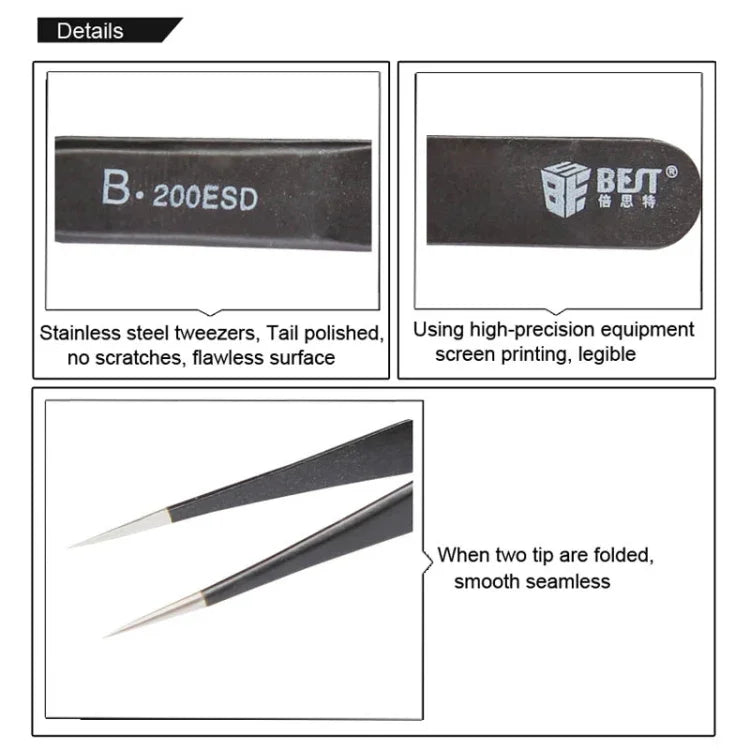 BEST BST-200ESD 202不銹鋼防靜電尖頭鑷子，BST-200ESD