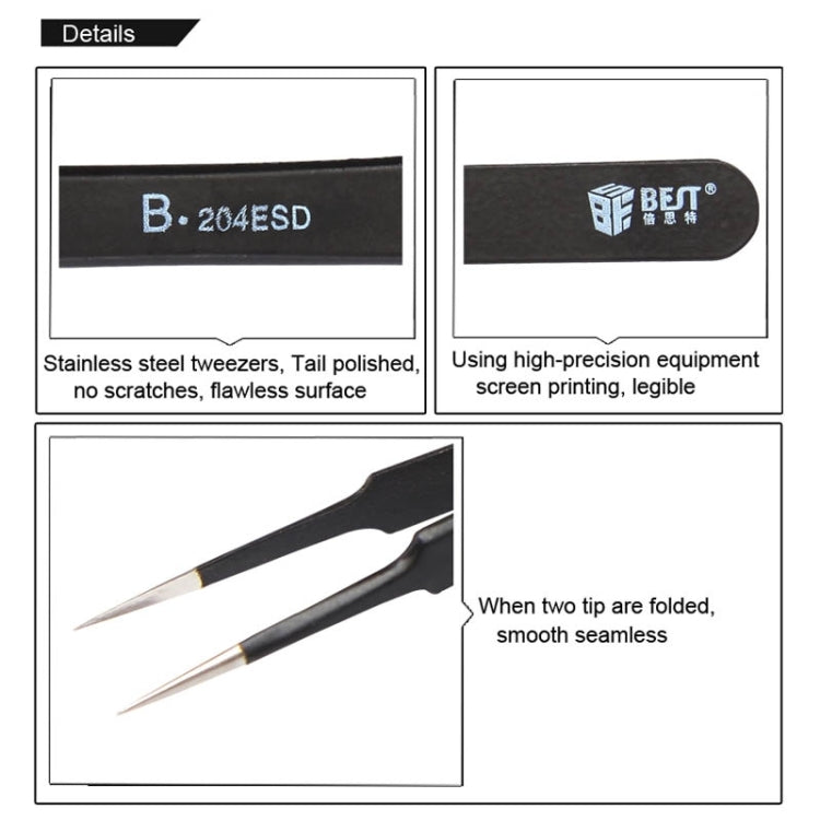 BEST BST-204ESD 202不鏽鋼防靜電尖鑷子，BST-204ESD