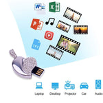 銀色心形鑽石珠寶USB隨身碟，情人節特別禮物，2GB、4GB、8GB、16GB、32GB