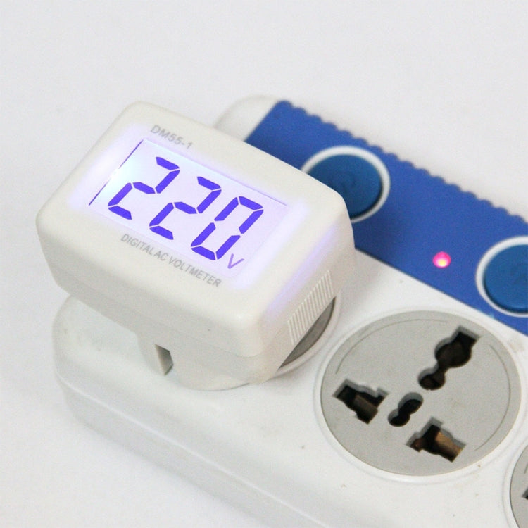 DM55-1 LCD 交流數位電壓計，量測範圍：110V-300V，歐規插頭