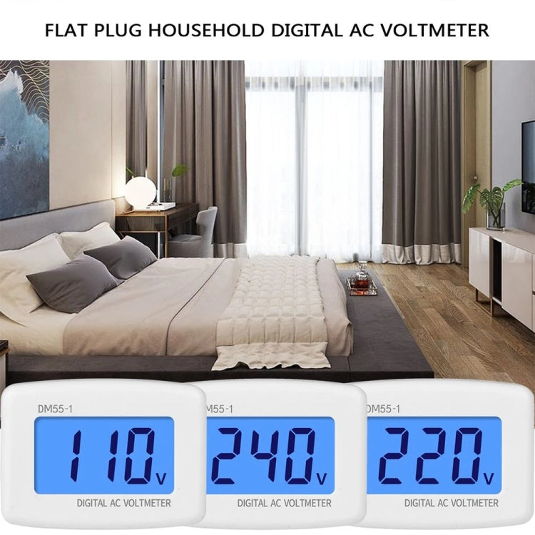 DM55-1 LCD 交流數位電壓計，量測範圍：110V-300V，歐規插頭