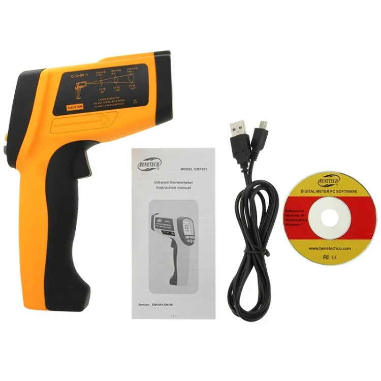 BENETECH GM1651 USB 數位顯示溫度槍手持紅外線 IR 溫度計，測量範圍：-30~1650°C，GM1651
