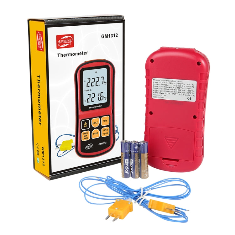 BENETECH GM1312 2.4 吋 LCD 螢幕熱電偶溫度計，測量 J、K、T、E、N 及 R 型，測量範圍：-50~300°C