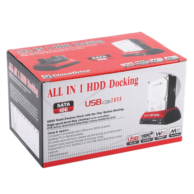 全合一雙槽 2.5 吋/3.5 吋 SATA/IDE HDD 擴充座 含讀卡器與集線器