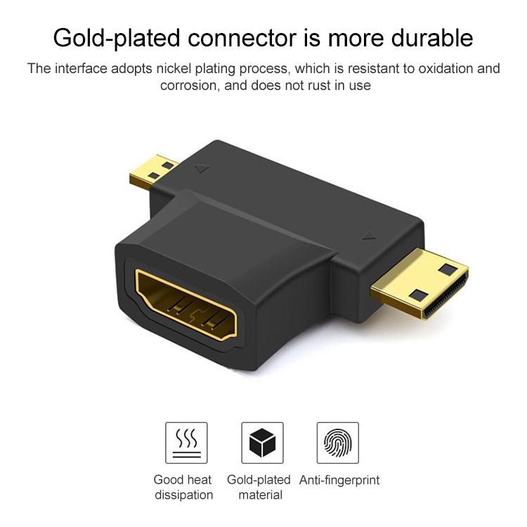 3 合 1 HDMI 母頭轉迷你 HDMI 公頭 + 微型 HDMI 公頭轉接器，HDMI 母頭轉迷你 HDMI+微型 HDMI