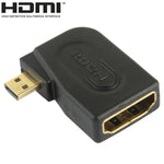 鍍金Micro HDMI公頭轉HDMI 19針母頭轉接器，帶90度角，Micro HDMI轉HDMI