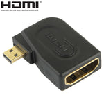 鍍金Micro HDMI公頭轉HDMI 19針母頭轉接器，帶90度角，Micro HDMI轉HDMI
