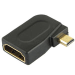 鍍金Micro HDMI公頭轉HDMI 19針母頭轉接器，帶90度角，Micro HDMI轉HDMI