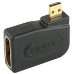 鍍金Micro HDMI公頭轉HDMI 19針母頭轉接器，帶90度角，Micro HDMI轉HDMI