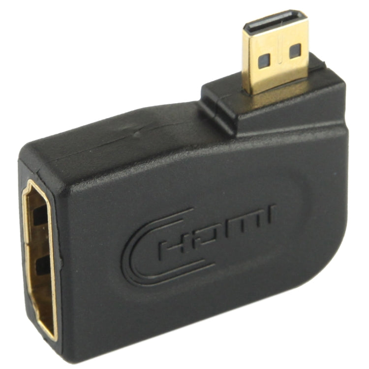 鍍金Micro HDMI公頭轉HDMI 19針母頭轉接器，帶90度角，Micro HDMI轉HDMI